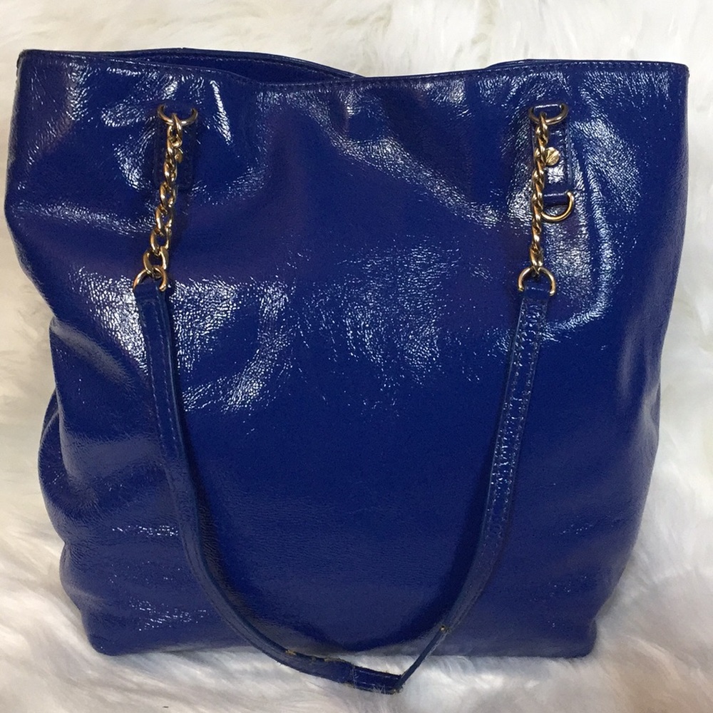 Michael Kors Jet Set Blue Patent Leather Tote